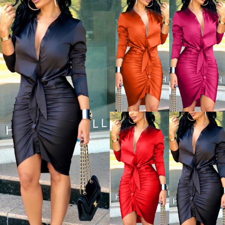 The Ruched Affair Tie-Front Shirt Dress