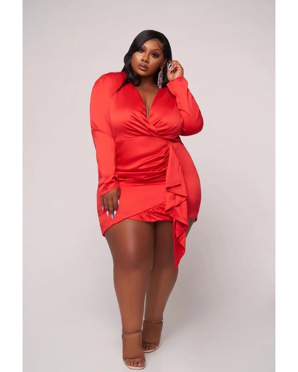 The Scarlet Soirée Satin Wrap-Style Mini Dress