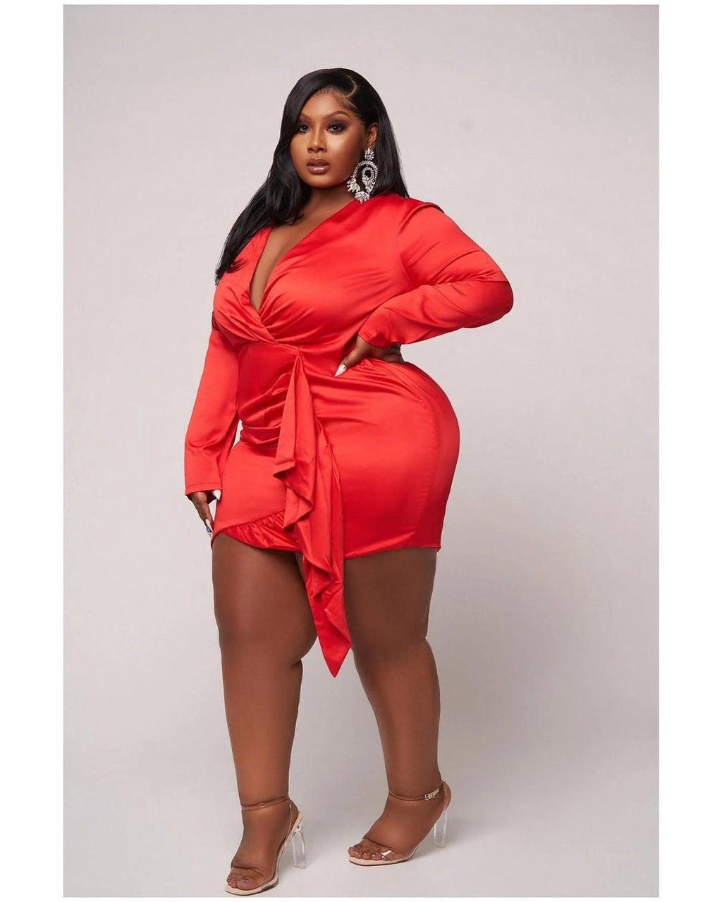 The Scarlet Soirée Satin Wrap-Style Mini Dress