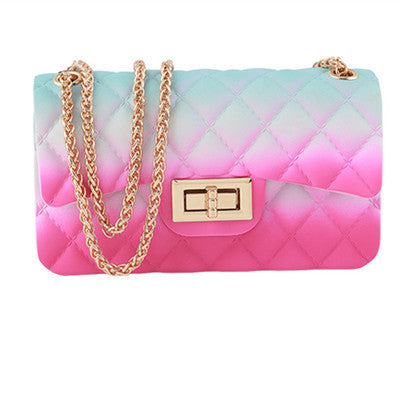 Rainbow Ombre Gradient Quilted Jelly Crossbody Bag | Gold Chain & Turn-Lock Clasp