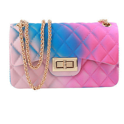 Rainbow Ombre Gradient Quilted Jelly Crossbody Bag | Gold Chain & Turn-Lock Clasp