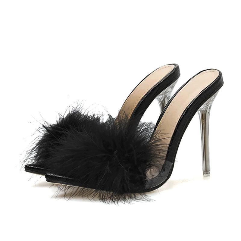 The Midnight Fluff Clear-Heel Mules