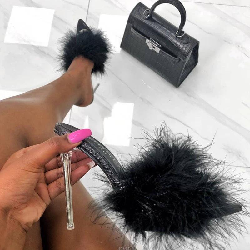 The Midnight Fluff Clear-Heel Mules