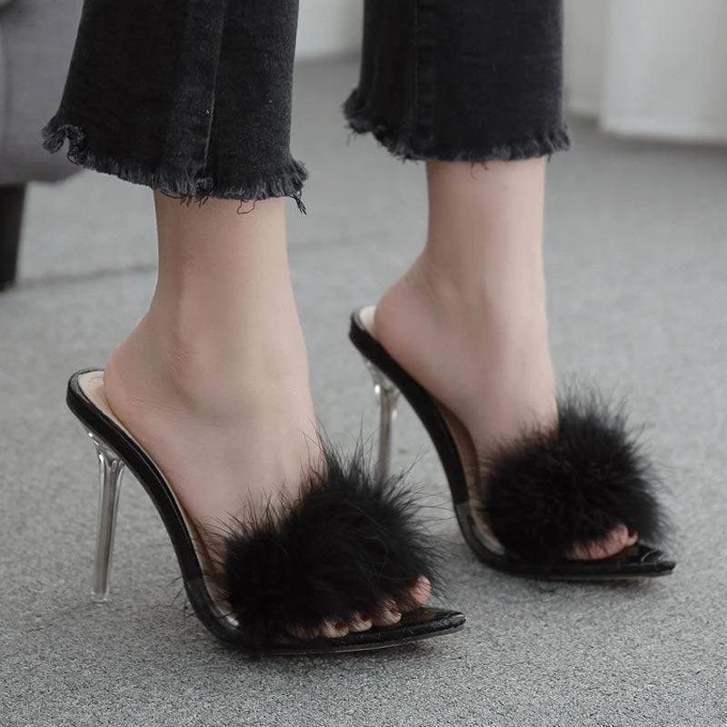 The Midnight Fluff Clear-Heel Mules
