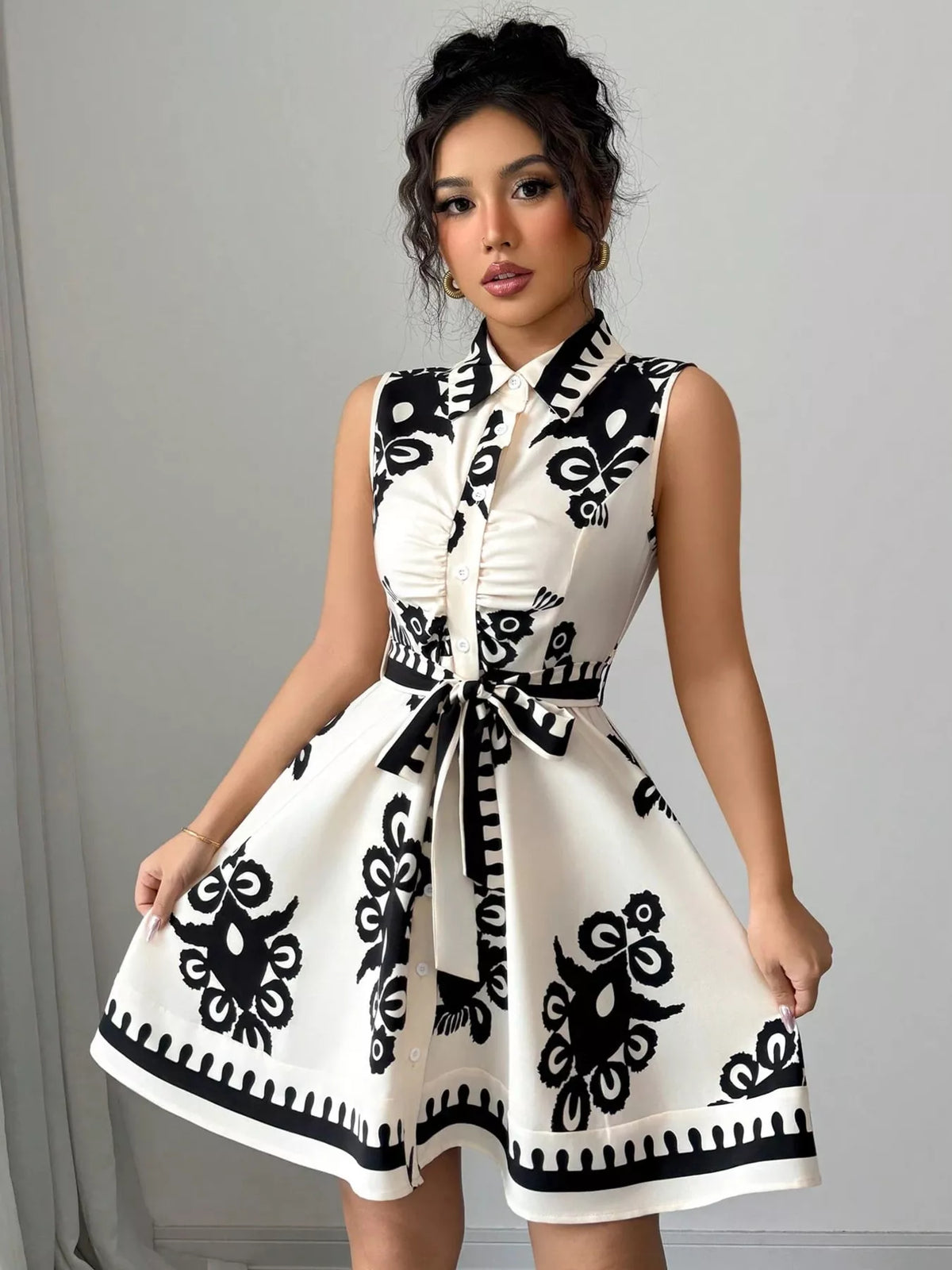 The Ornate Social Sleeveless Tie-Waist Dress