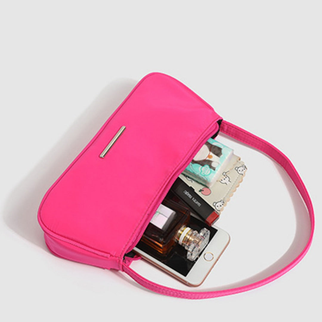 Nylon Mini Baguette Shoulder Bag | Silver Bar Hardware