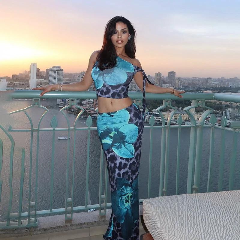 The Blue Bloom Leopard Top & Maxi Skirt Set