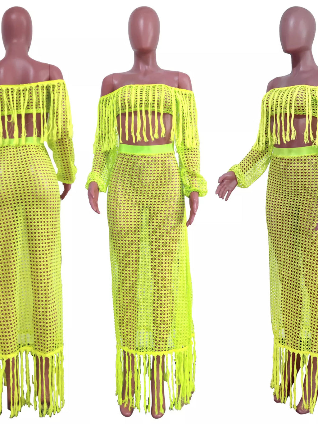 The Coastal Fringe Crochet Skirt Set