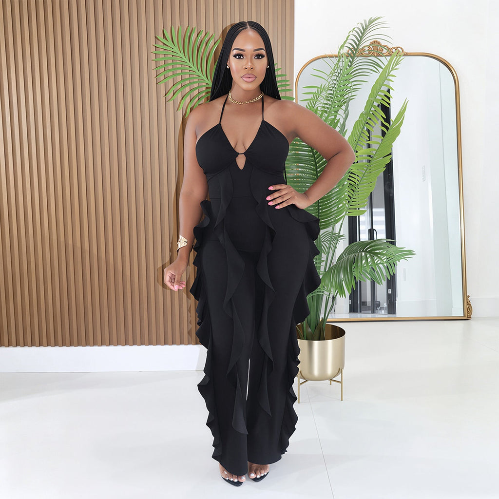 The Ruffle Soirée Halter Wide-Leg Jumpsuit