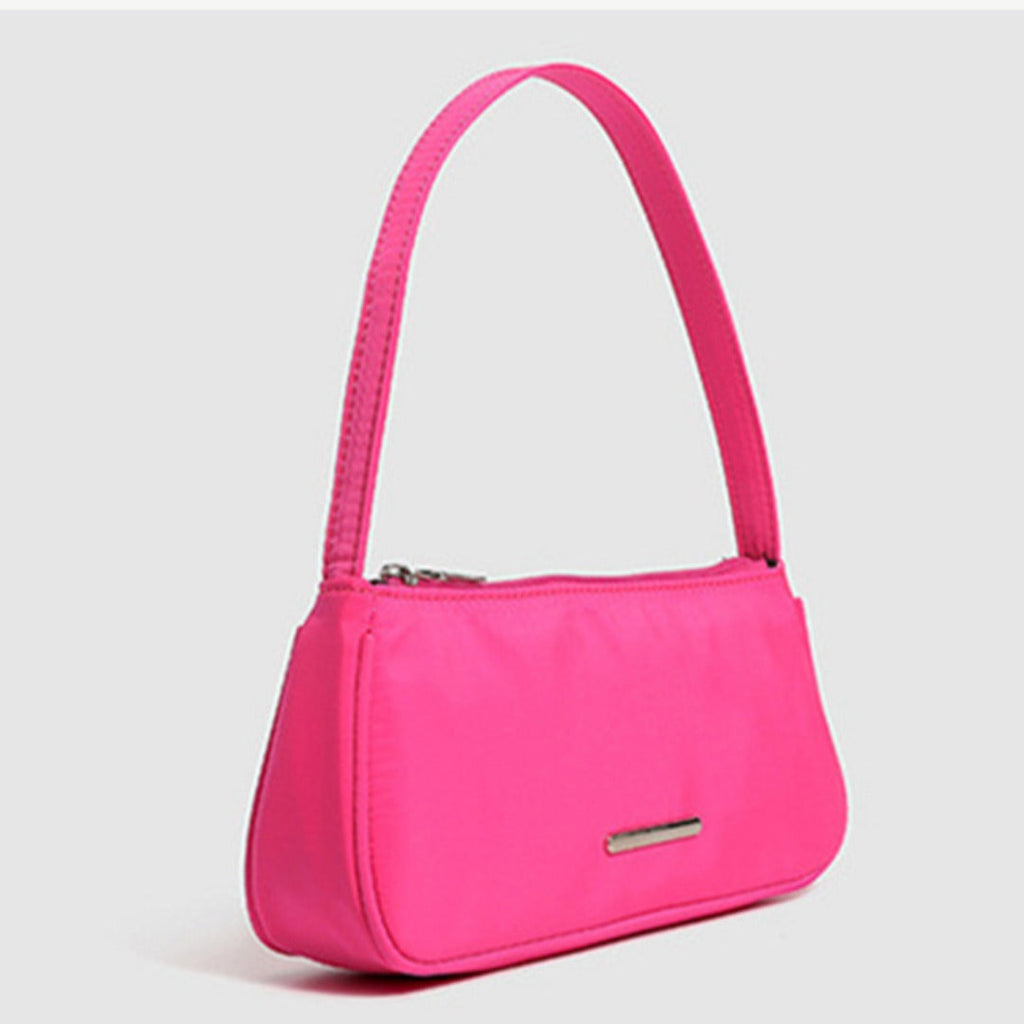 Nylon Mini Baguette Shoulder Bag | Silver Bar Hardware