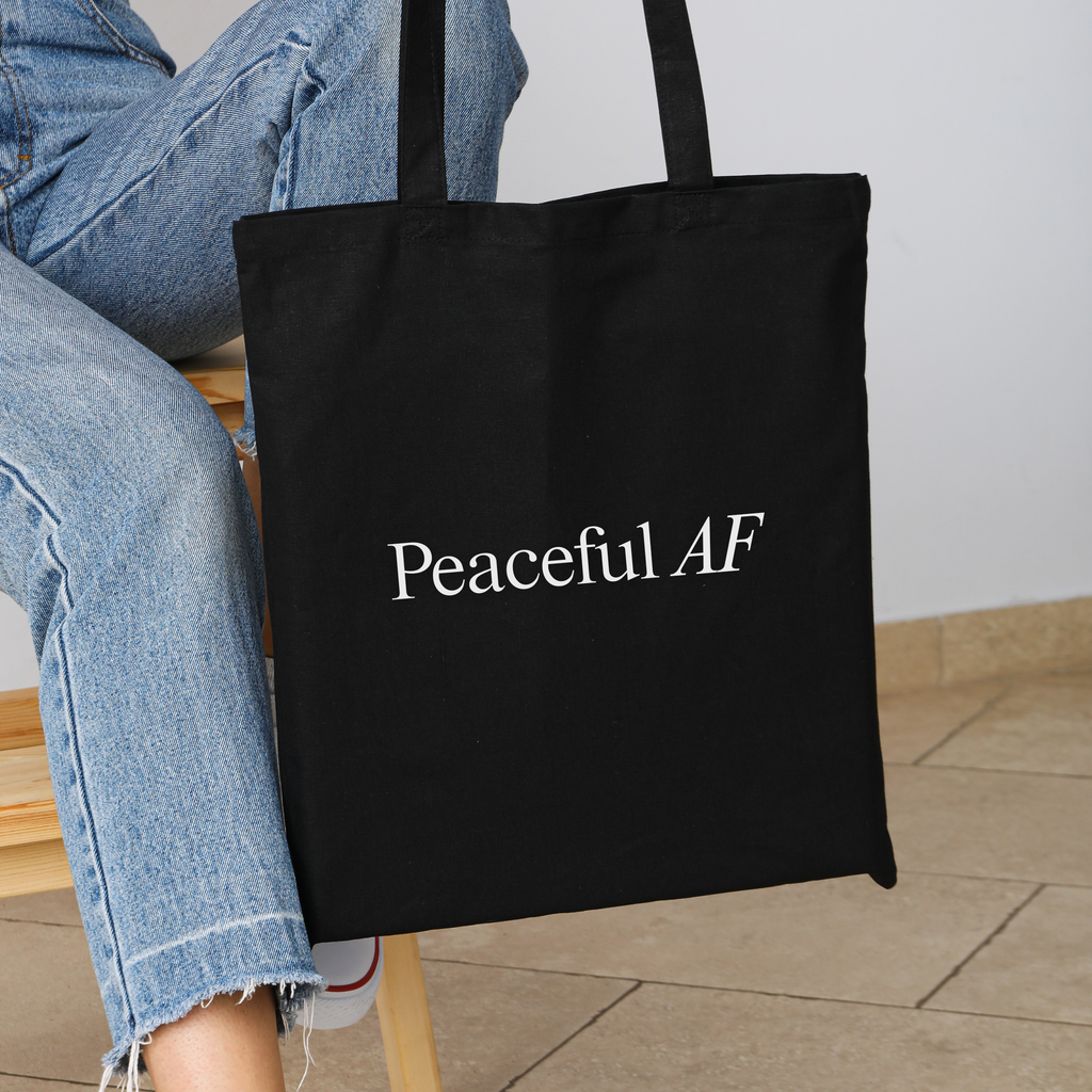 Peaceful AF Black Graphic Tote Bag