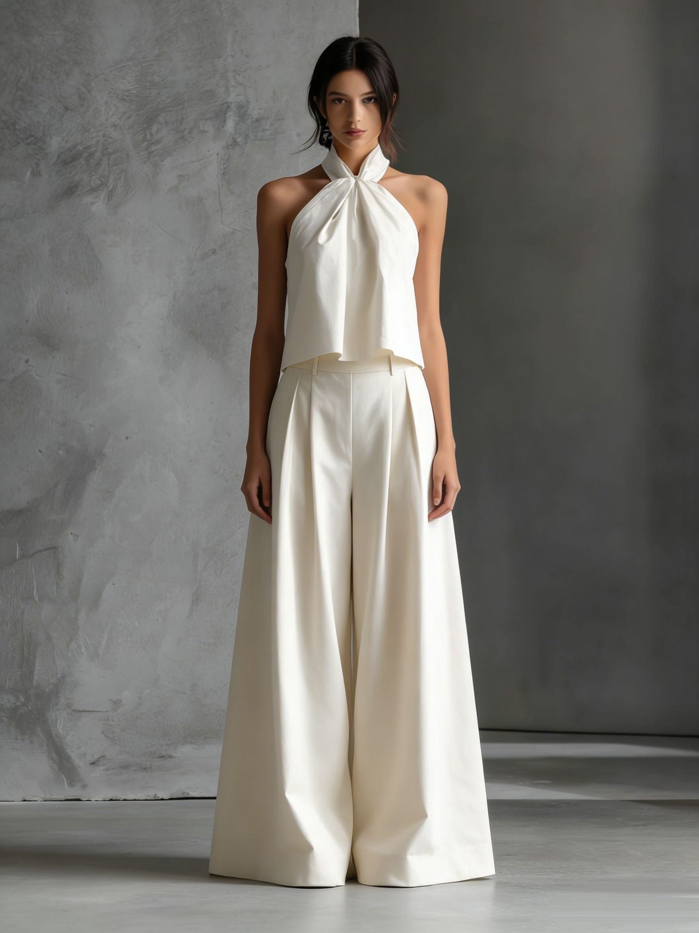 Loose Sleeveless Top & High-Waist Wide-Leg Pants Two-Piece Set