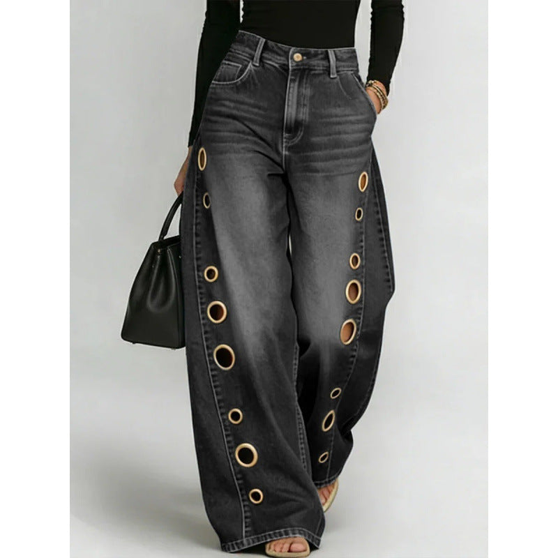 The Metal Eyelet High Waist Wide-Leg Jeans