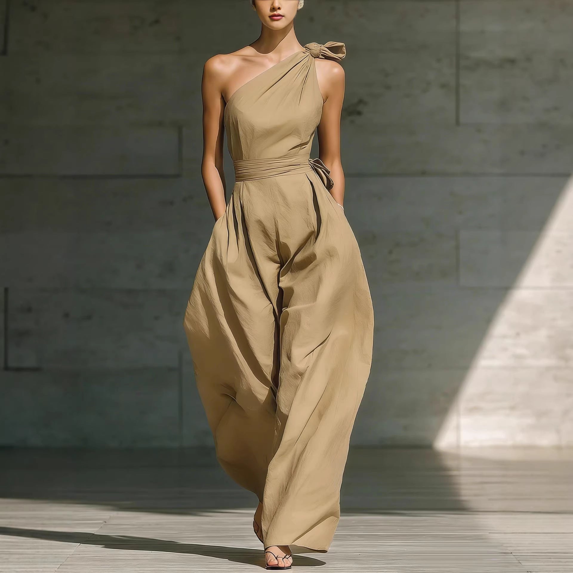 Sleeveless Halter Neck Cinched Waist Slim Jumpsuit – 6 Colors S–2XL