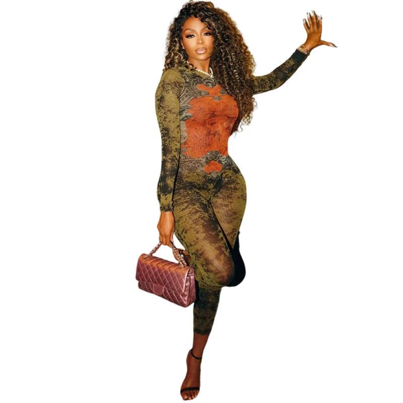 The Gallery Nights Printed Mesh Jumpsuit