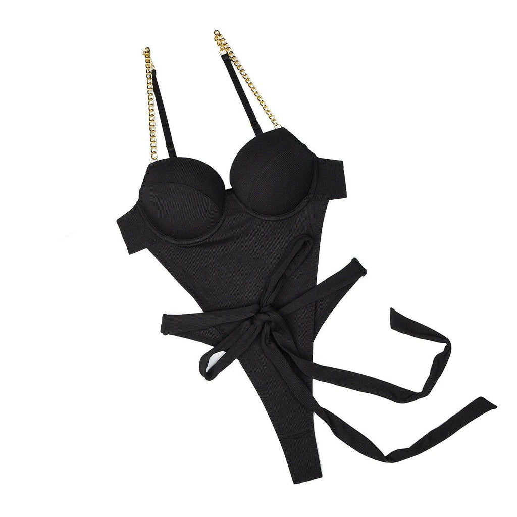 The Gilded Noir Chain-Strap Bodysuit