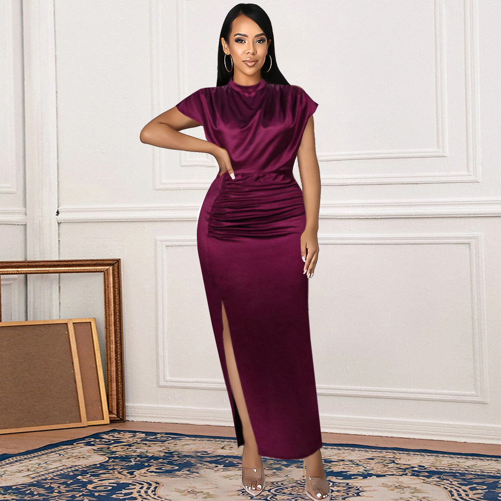 The Poised Affair Draped Side-Slit Dress