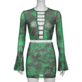 The Green Envy Cutout Top & Mini Skirt Set
