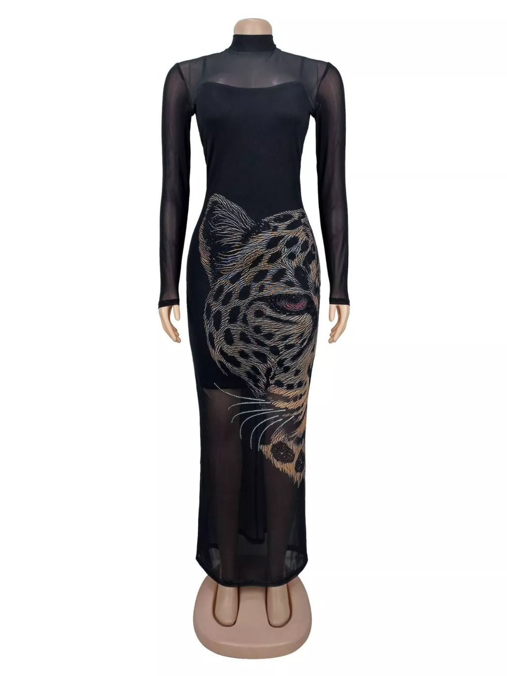 The Wild Portrait Leopard Mesh Maxi Dress