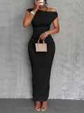 Textured One-Shoulder Bodycon Maxi Dress