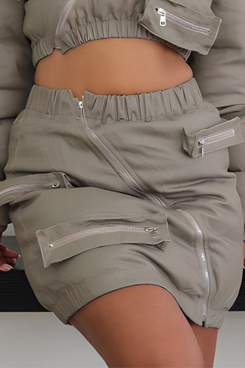 The Olive Agenda Zip Puffer Mini Skirt