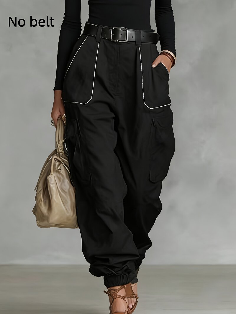 High Waist Multi-Pocket Cargo Pants | Women's Tapered Work Trousers