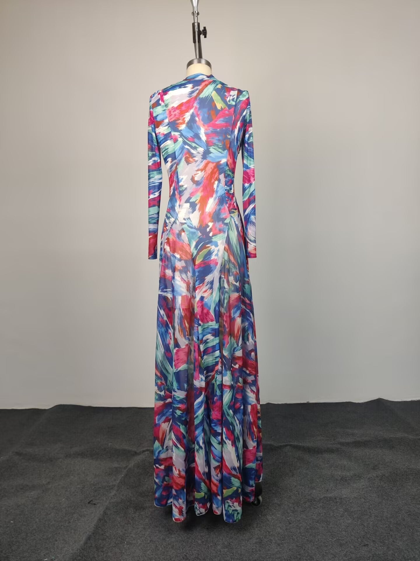 Brushstroke Abstract Print Button-Front A-Line Maxi Dress