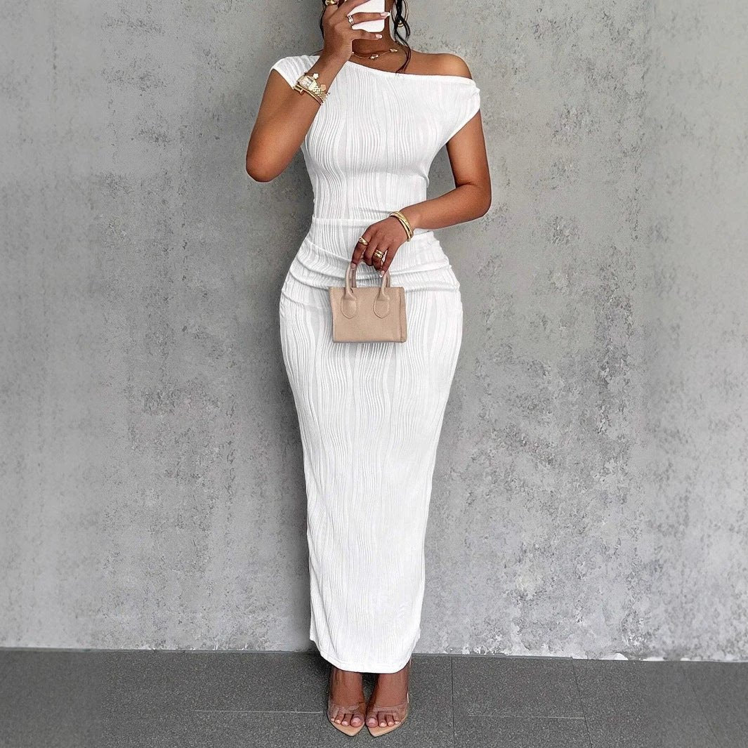 The Ripple Poise Asymmetric Neck Dress
