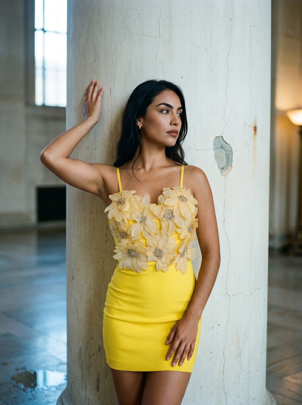 The Golden Bloom Petal Mini Dress
