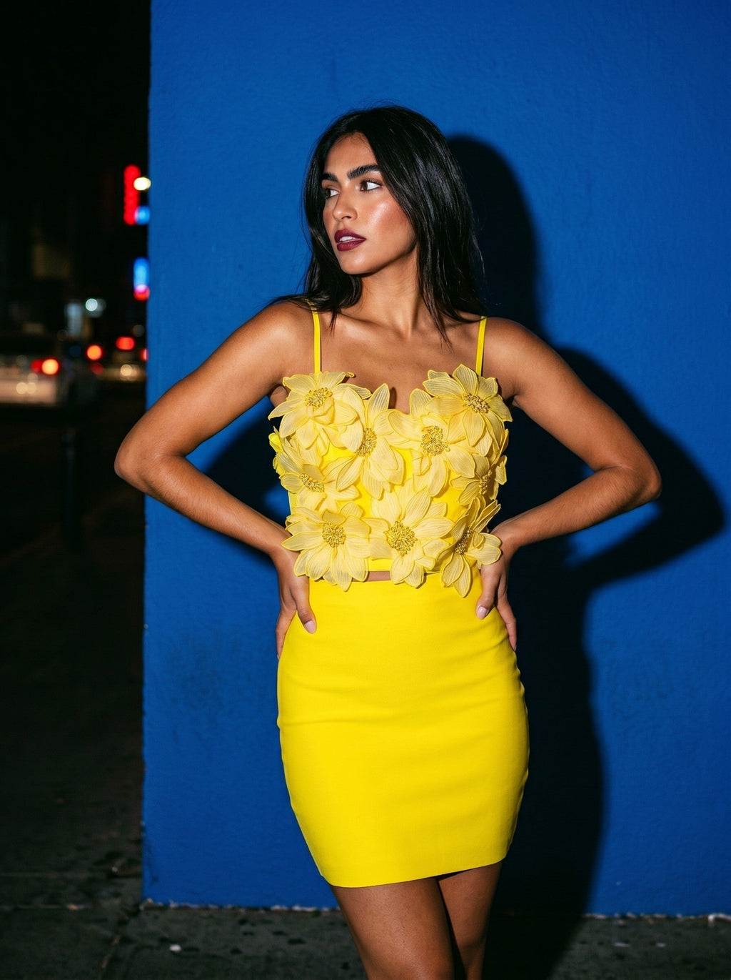 The Golden Bloom Petal Mini Dress