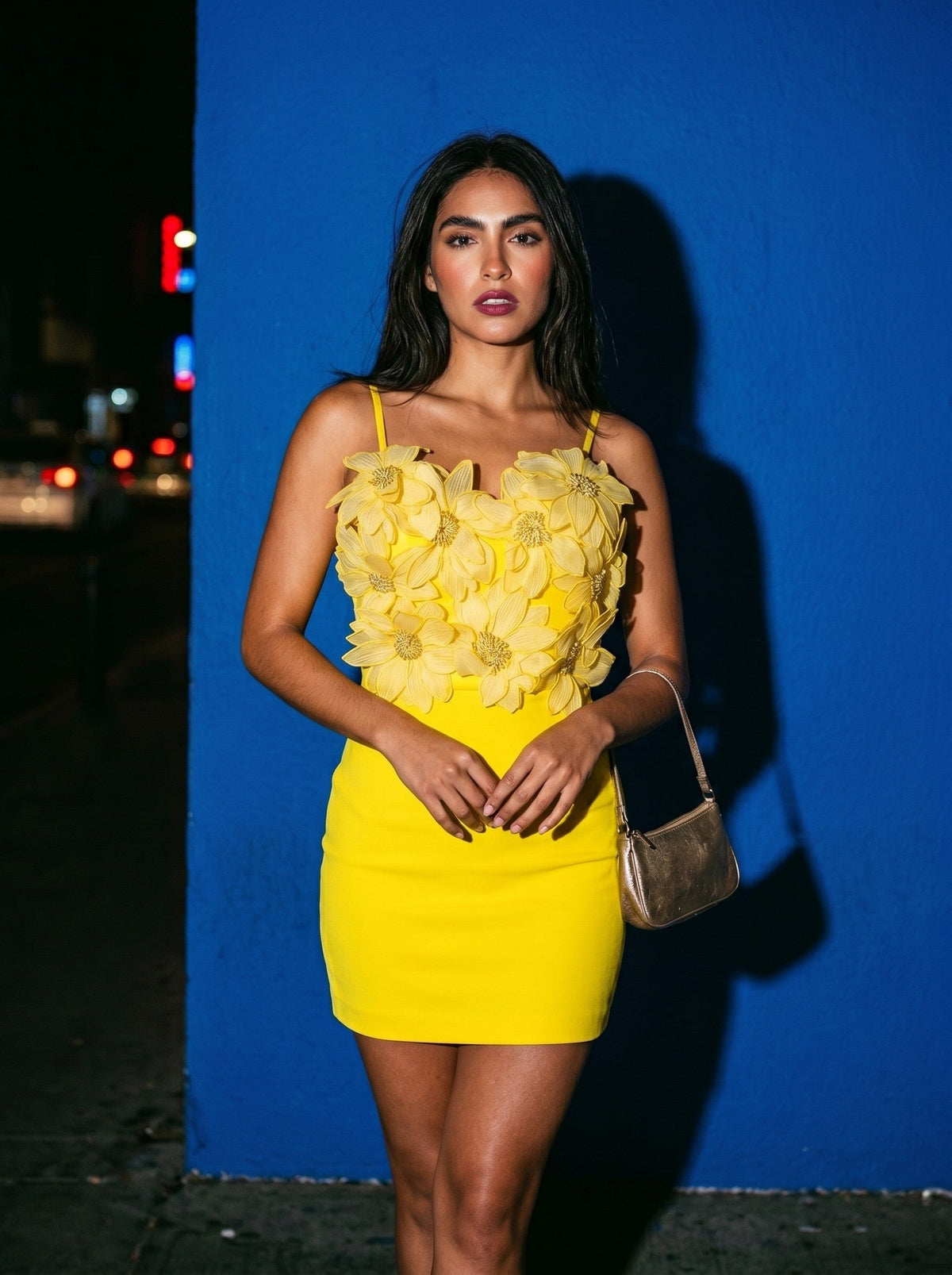 The Golden Bloom Petal Mini Dress