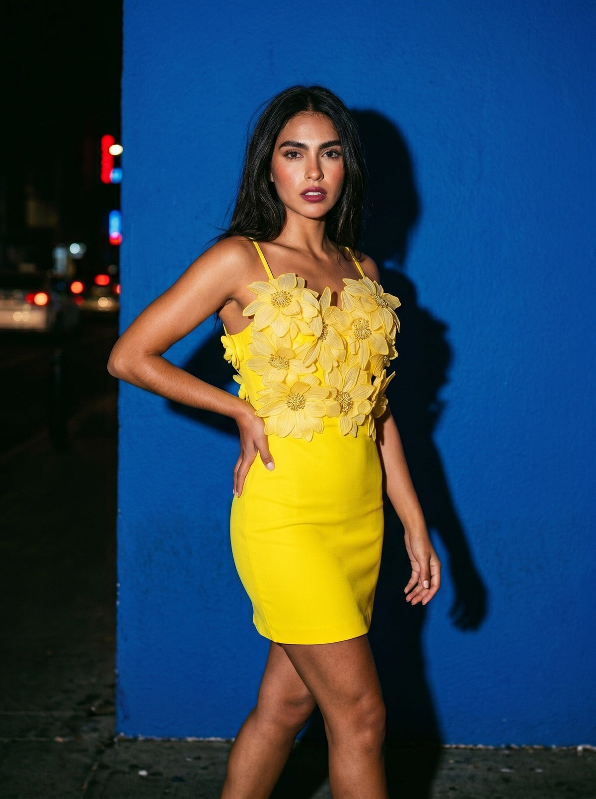The Golden Bloom Petal Mini Dress