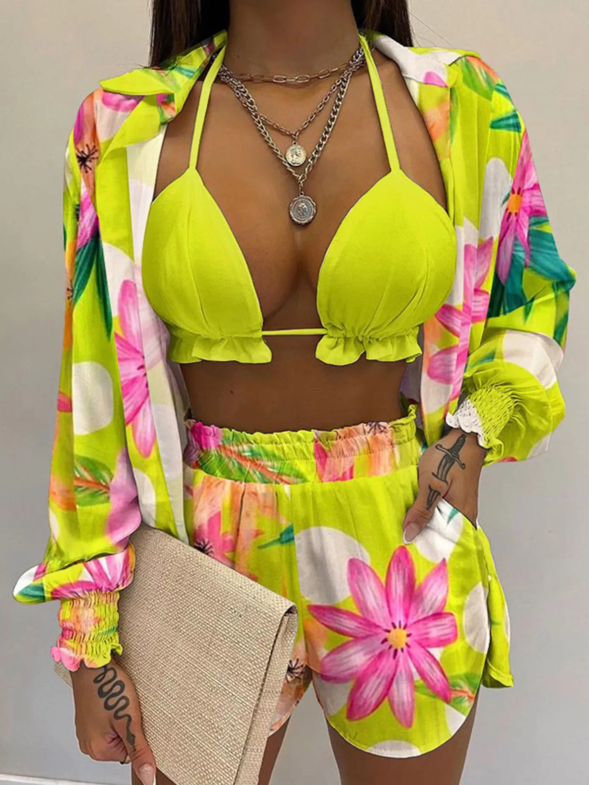 The Bloom Escape Three-Piece Shorts Set