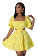 Flutter Sleeve Cutout Tiered Mini Dress