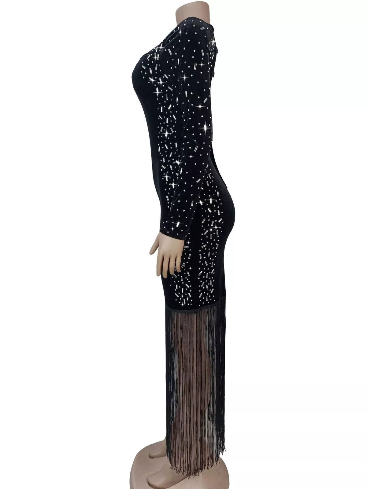 The Noir Encore Asymmetric Fringe Dress