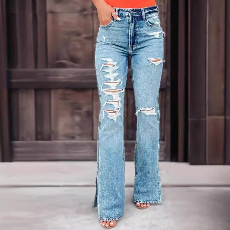 The Denim Rebel Ripped Split-Hem Jeans