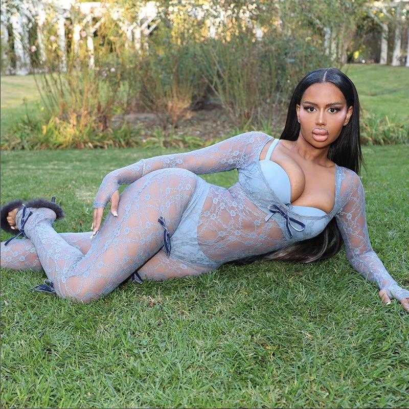 The Bow Romance Sheer Lace Jumpsuit