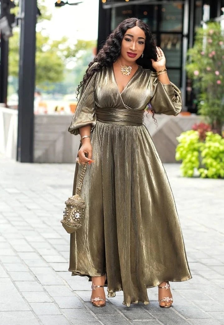 The Gilded Entrance V-Neck Maxi Dress