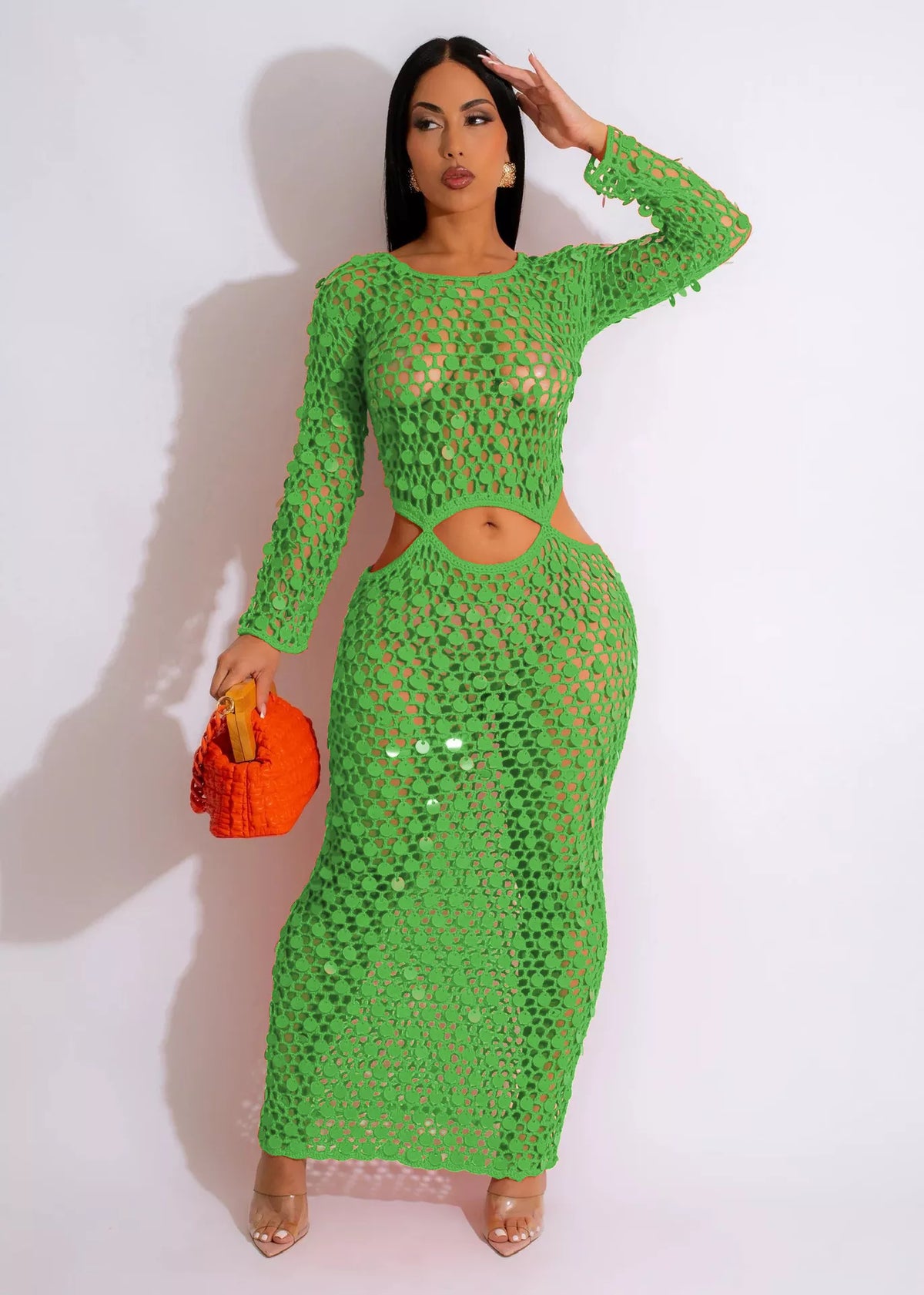 The Starlight Sequin Mesh Cutout Maxi Dress