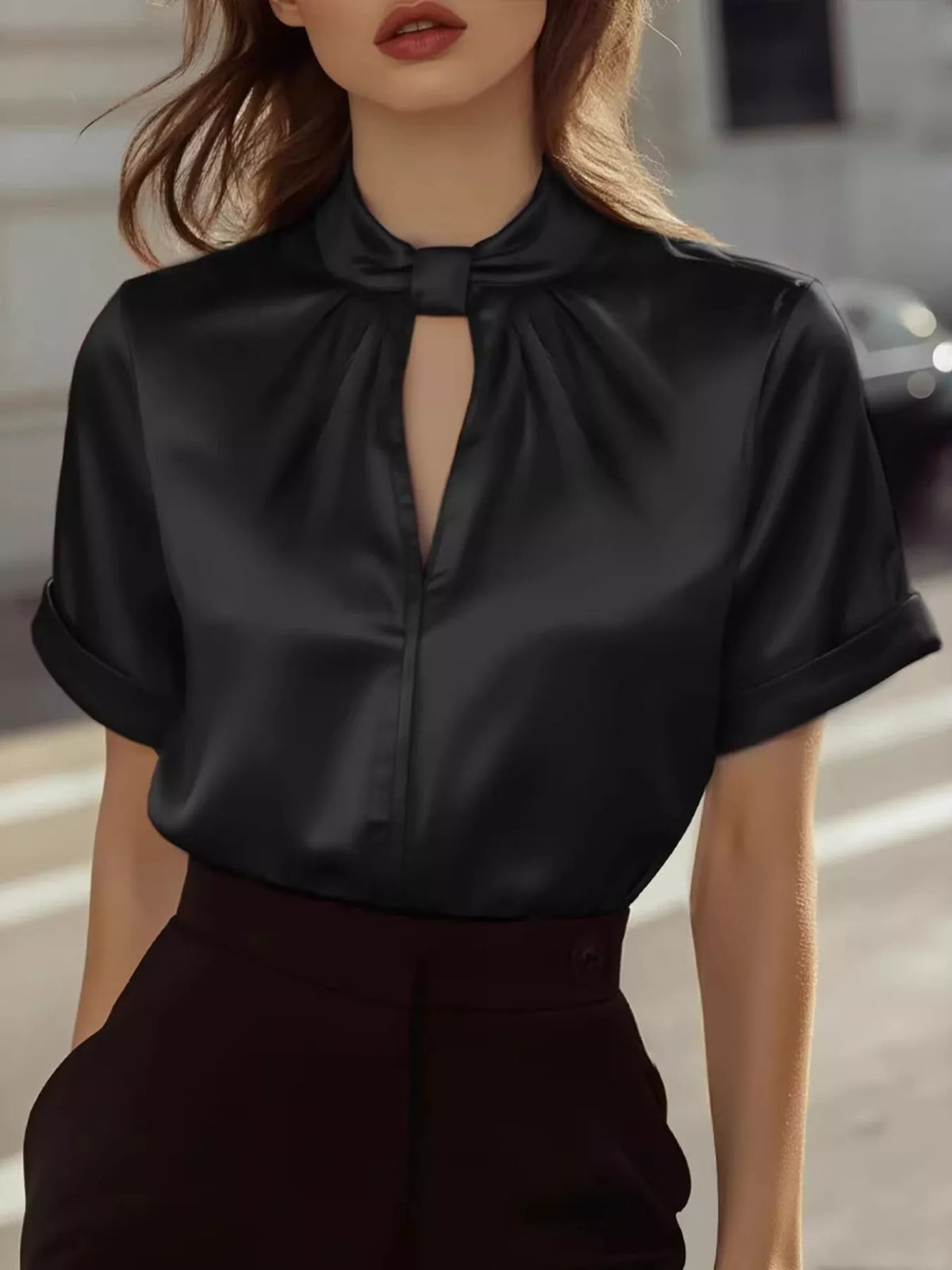 The Satin Social Keyhole Blouse