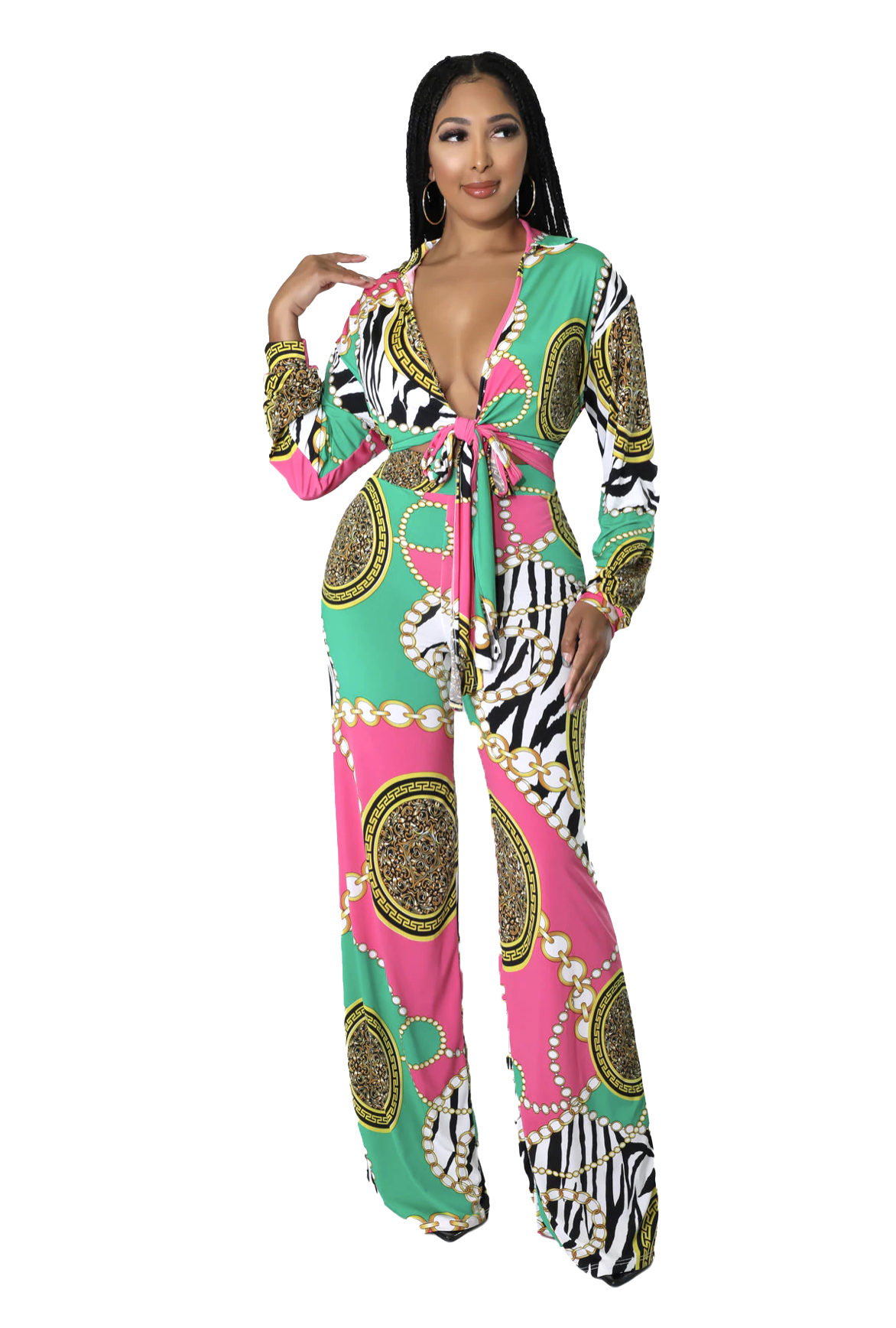 The Riviera Pink & Green Palazzo Set