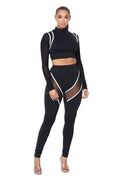 Mesh Sleeve Zip Crop Jacket & Mesh Panel Legging Set