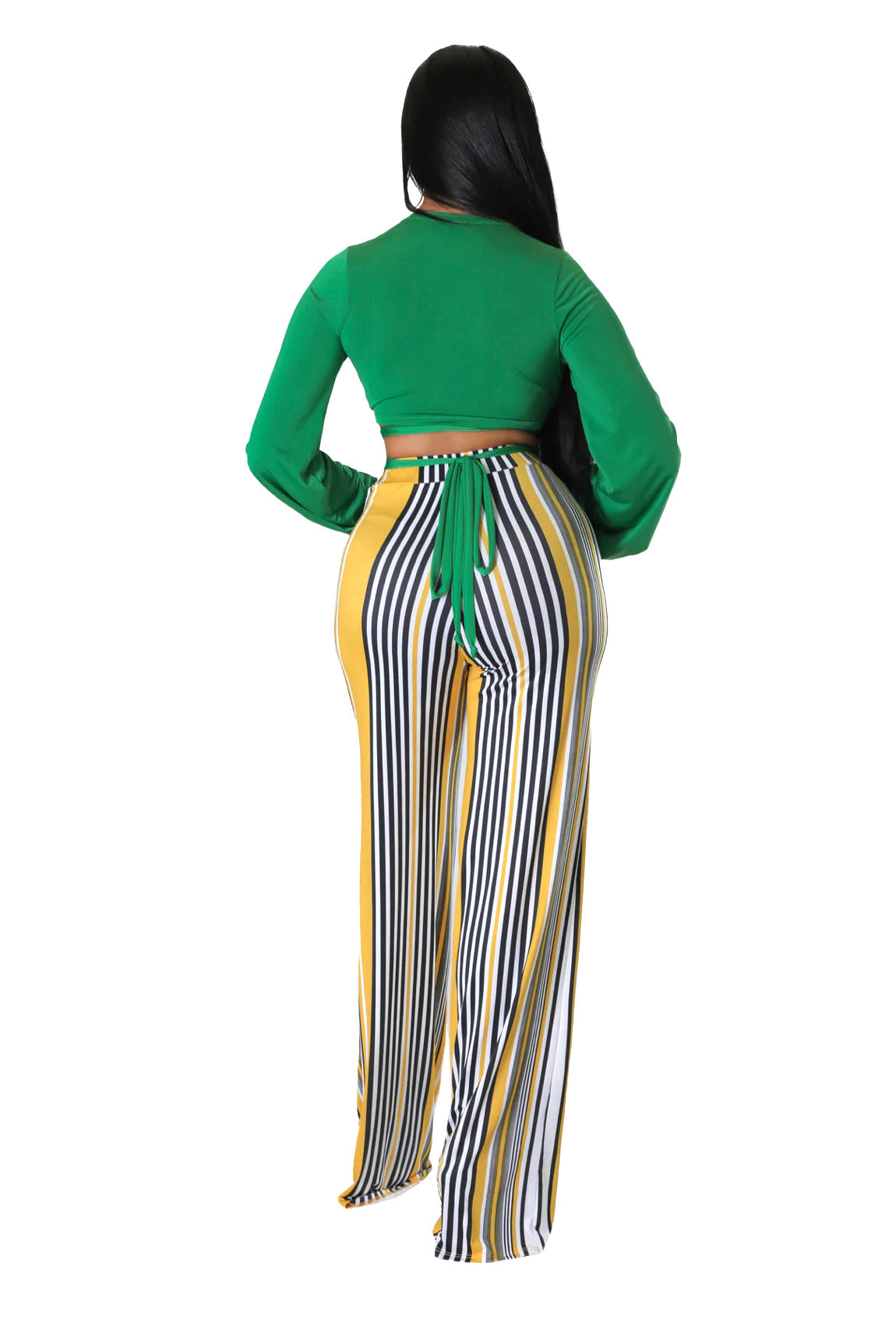 Wrap Crop Top & Striped Wide-Leg Pants Set