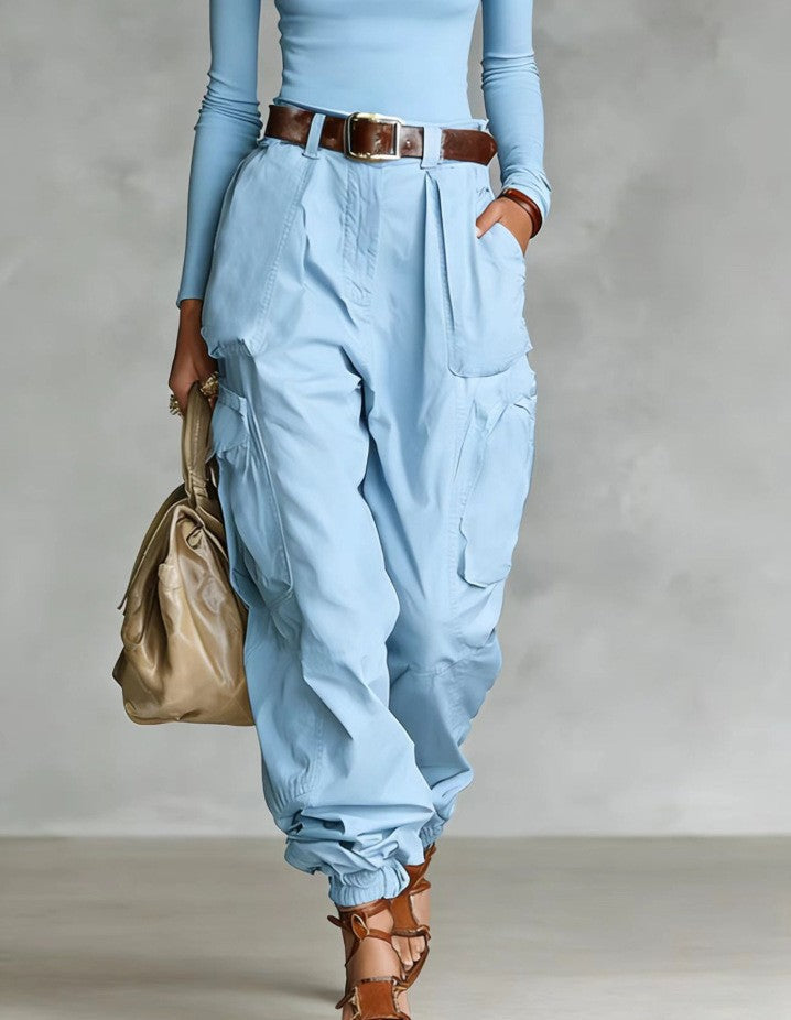 High-Waist Cargo Jogger Pants | Balloon Fit Side Pockets Gathered Ankle