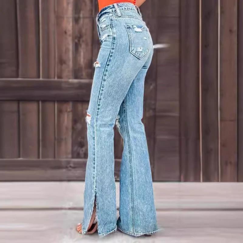 The Denim Rebel Ripped Split-Hem Jeans
