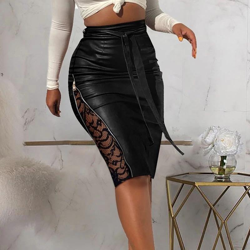 The Noir Intrigue Lace-Panel Skirt