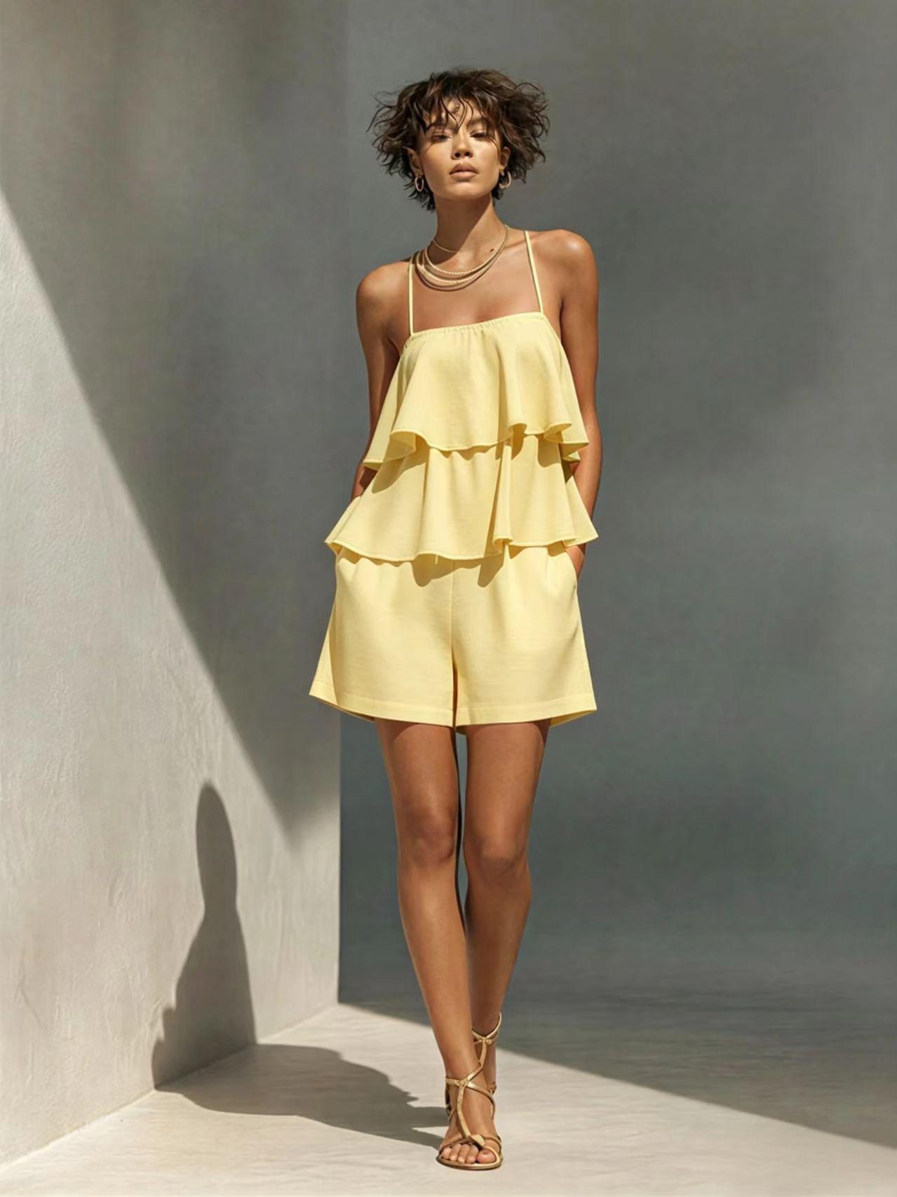 Multi-Layer Ruffle Camisole & Shorts Set