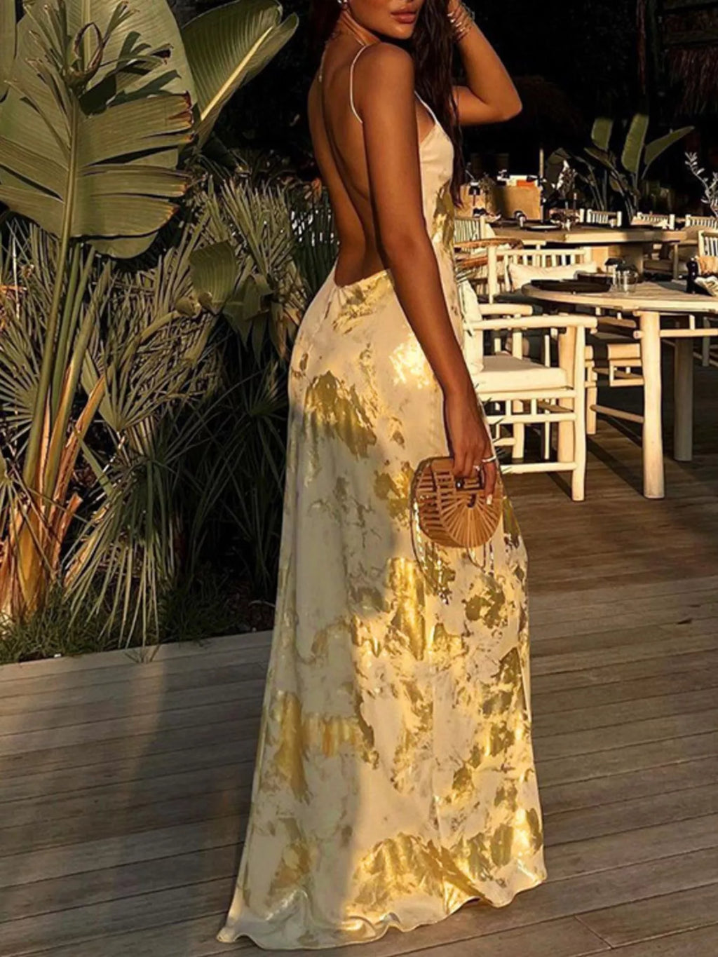 The Gilded Hour Backless Maxi Dress