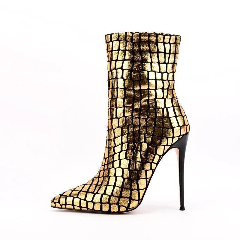 The Gilded Grid Stiletto Ankle Boots
