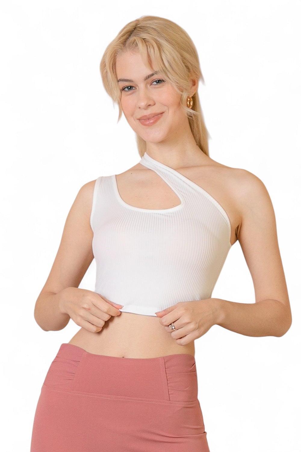 The Cross Strap One-Shoulder Ribbed Crop Top